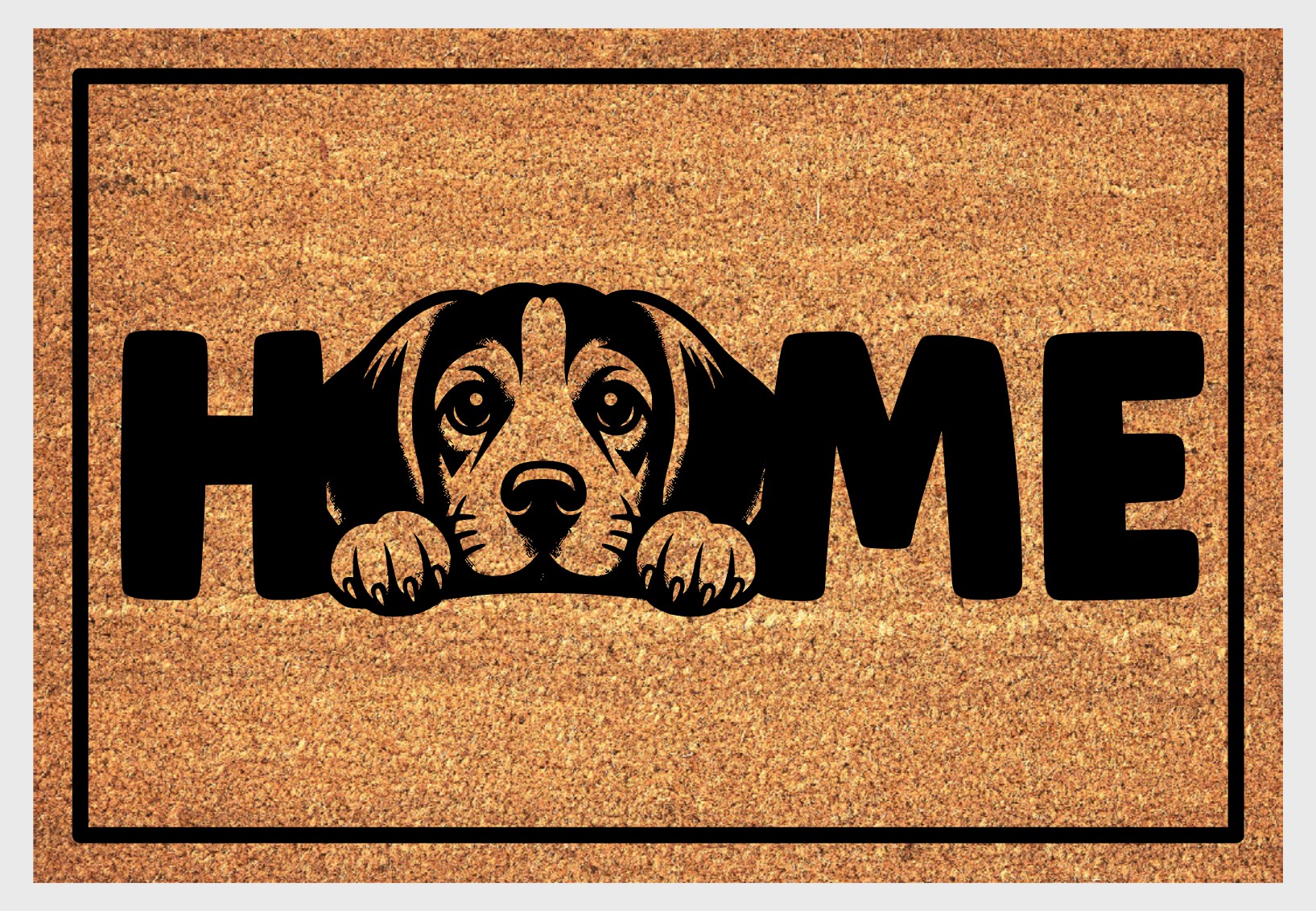 Beagle coir doormat at front door — natural fiber Little Hound welcome mat