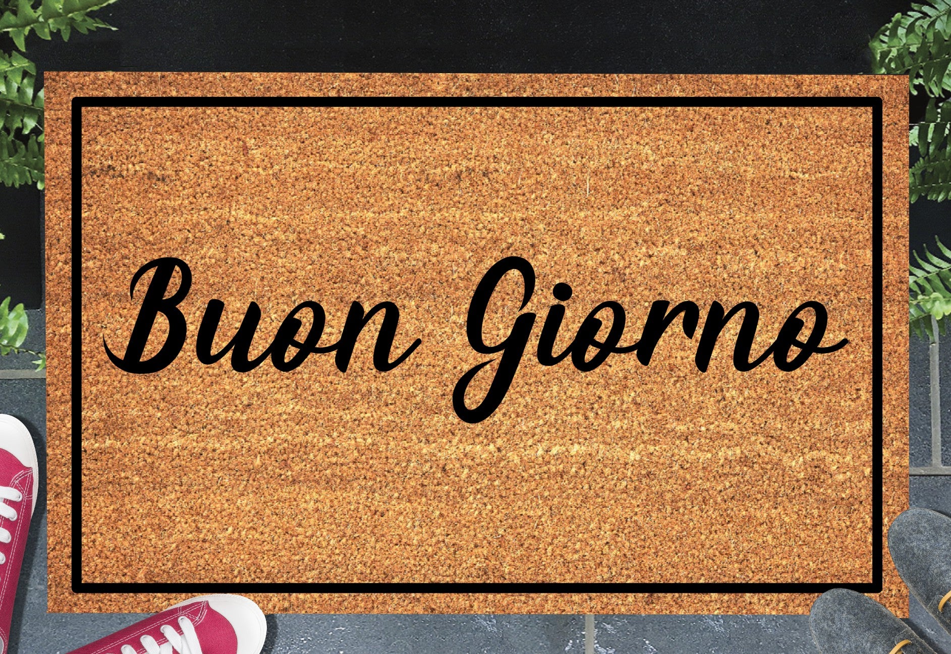 Buon Giorno Italian good morning doormat in entryway – natural coir welcome mat
