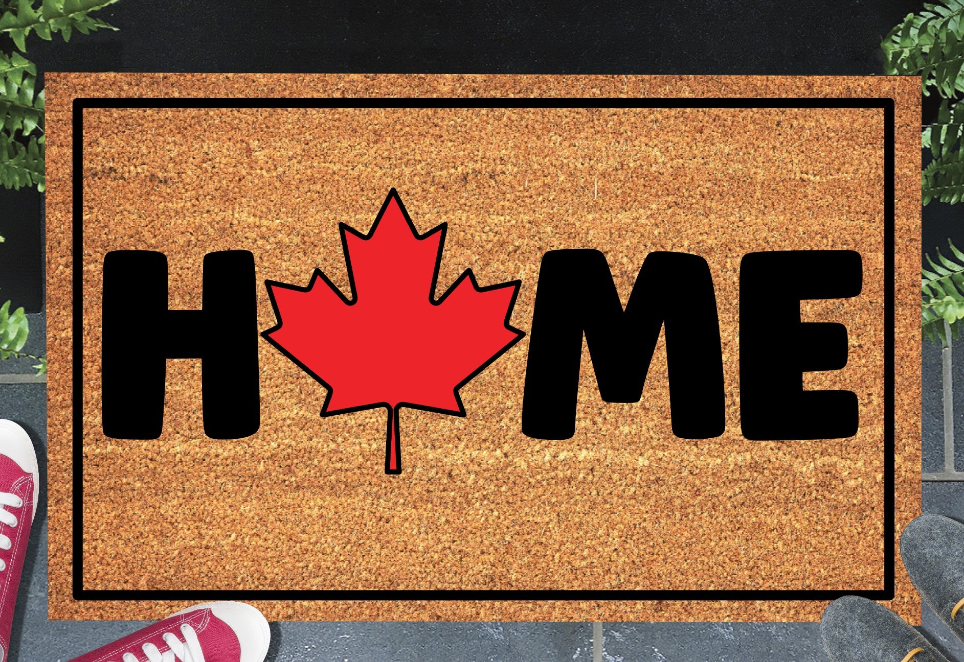 Canadian Maple Leaf doormat in entryway – natural coir Canada welcome mat