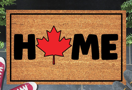 Canadian Maple Leaf doormat in entryway – natural coir Canada welcome mat