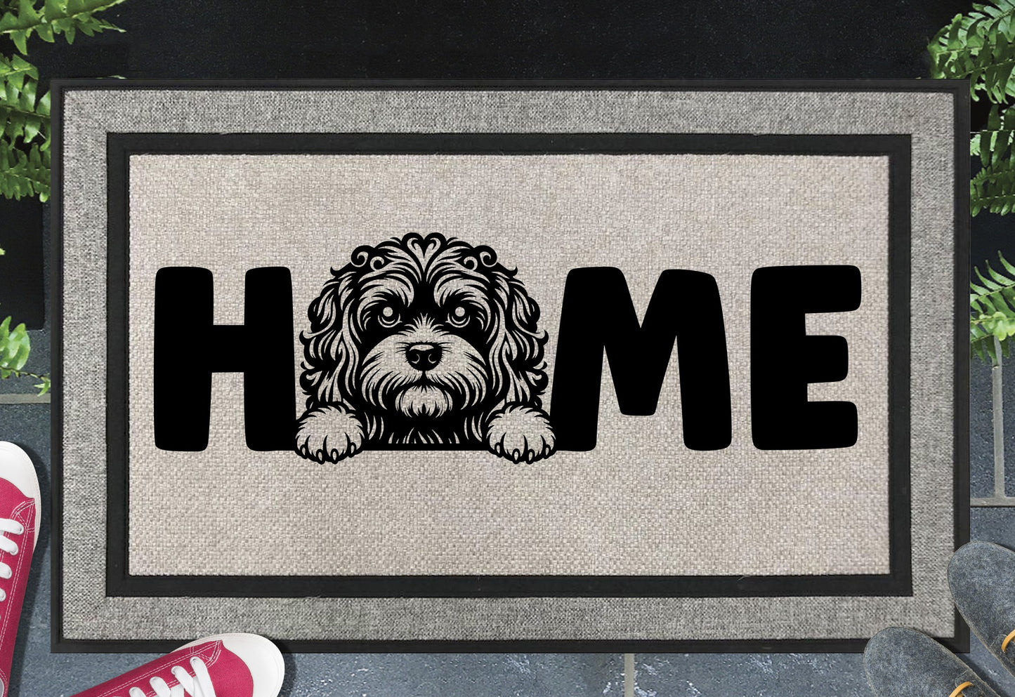 Cavapoo doormat #2 – heavy-duty woven polyester with UV-resistant design