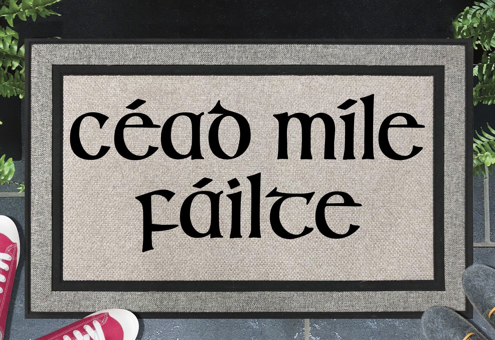 Cead Mile Failte Doormat #1 all weather mat with Irish welcome text placed at front door entryway
