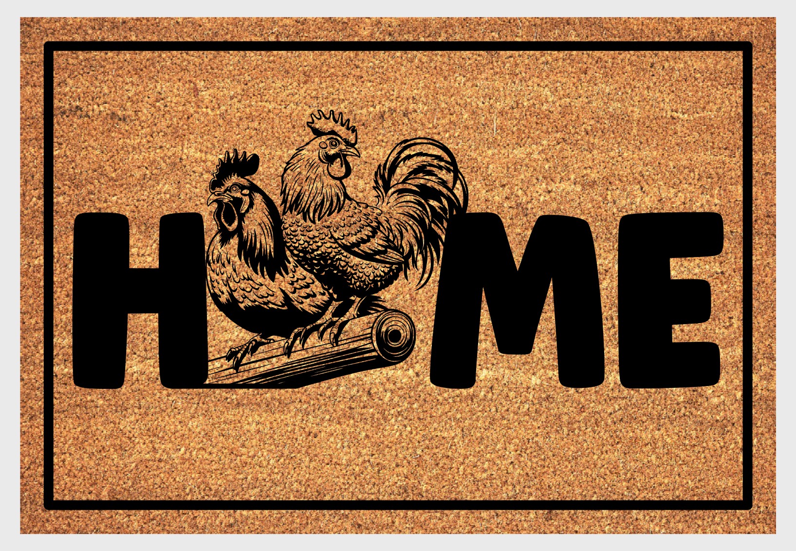 Chicken and Rooster coir doormat #3 with HOME text