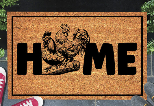 Chicken and Rooster doormat #3 on front porch entryway