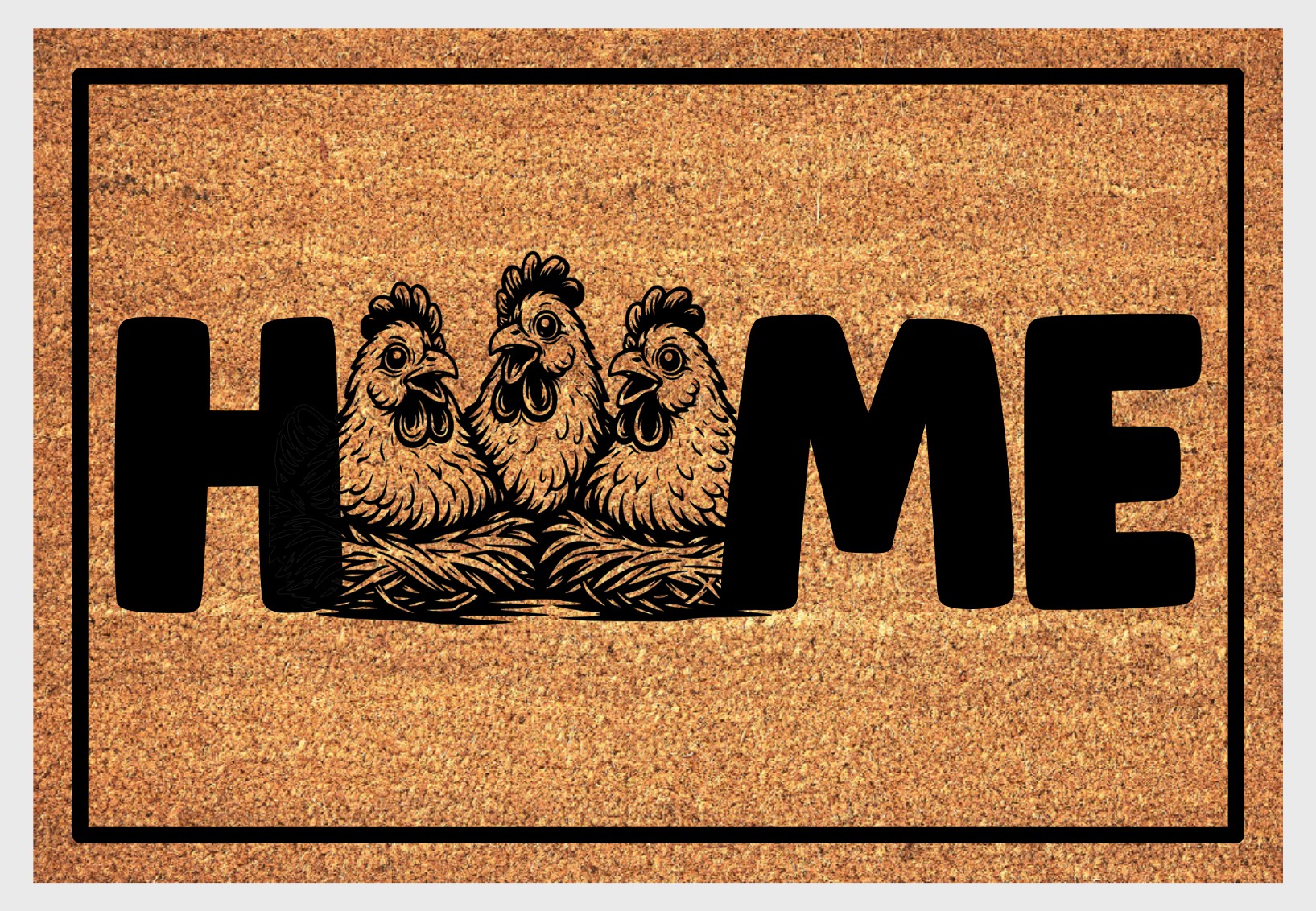 Farmhouse chickens welcome mat at front door - durable outdoor coir mat for chicken lovers