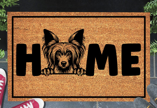 Chinese Crested Doormat #2 with dog breed design placed at front door entryway