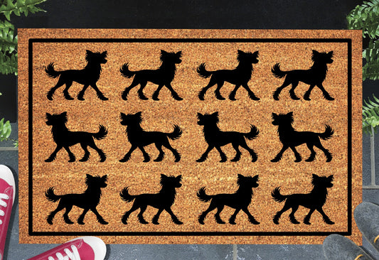 Chinese Crested Silhouette Doormat #1 with dog breed design placed at front door entryway
