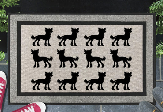 Chinese Crested Silhouette Doormat #2 all weather mat with dog breed design placed at front door entryway