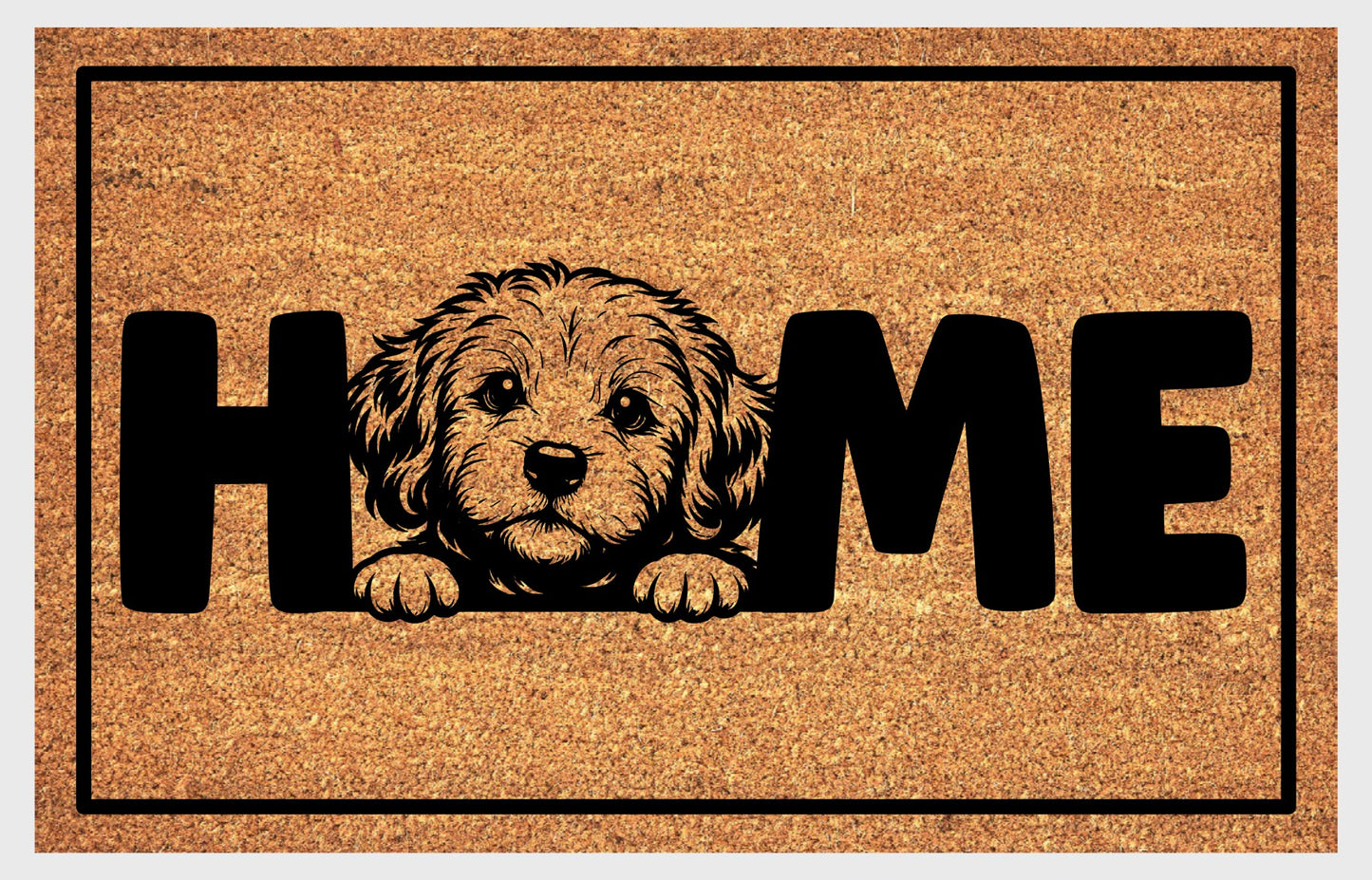 Close-up of Cockapoo Home doormat showing coir fiber texture and breed design