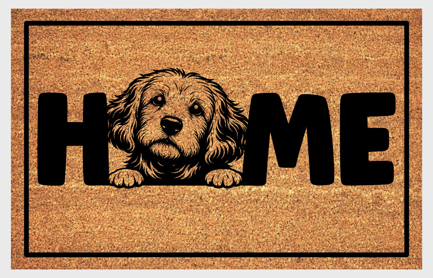 Close-up of Cockapoo Home doormat showing coir fiber texture and breed design