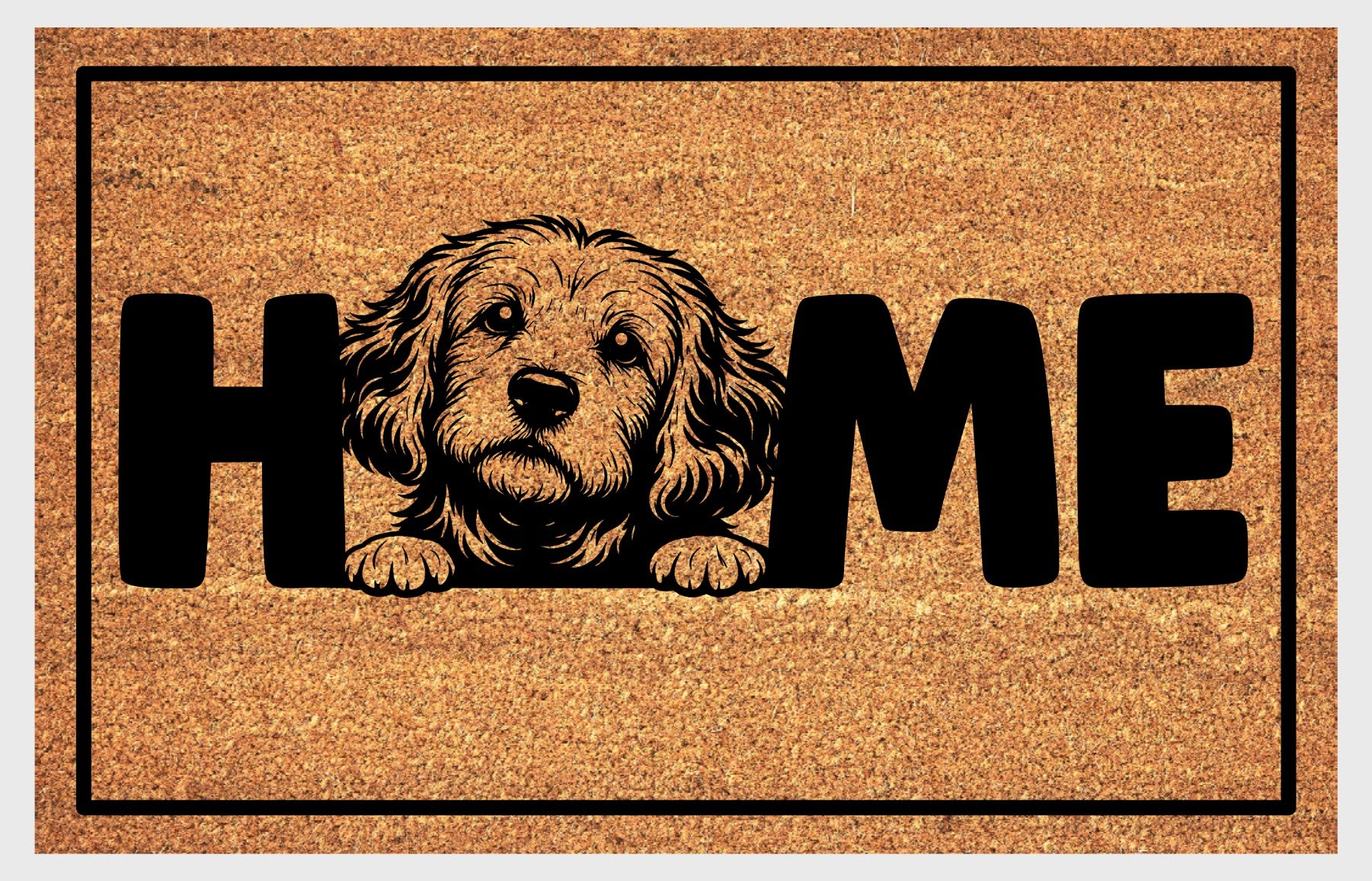 Close-up of Cockapoo Home doormat showing coir fiber texture and breed design