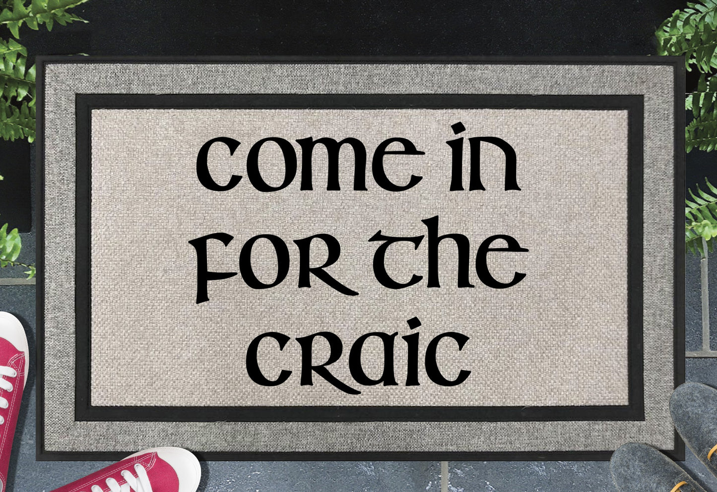 Come In For The Craic all-weather doormat – UV-resistant woven polyester Irish welcome mat