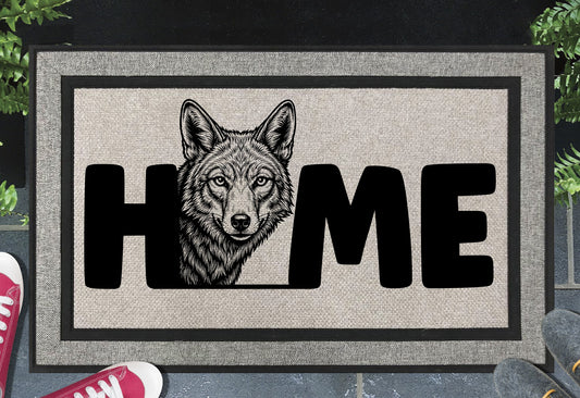 Coyote doormat – woven polyester mat with UV-resistant print, 18x30"