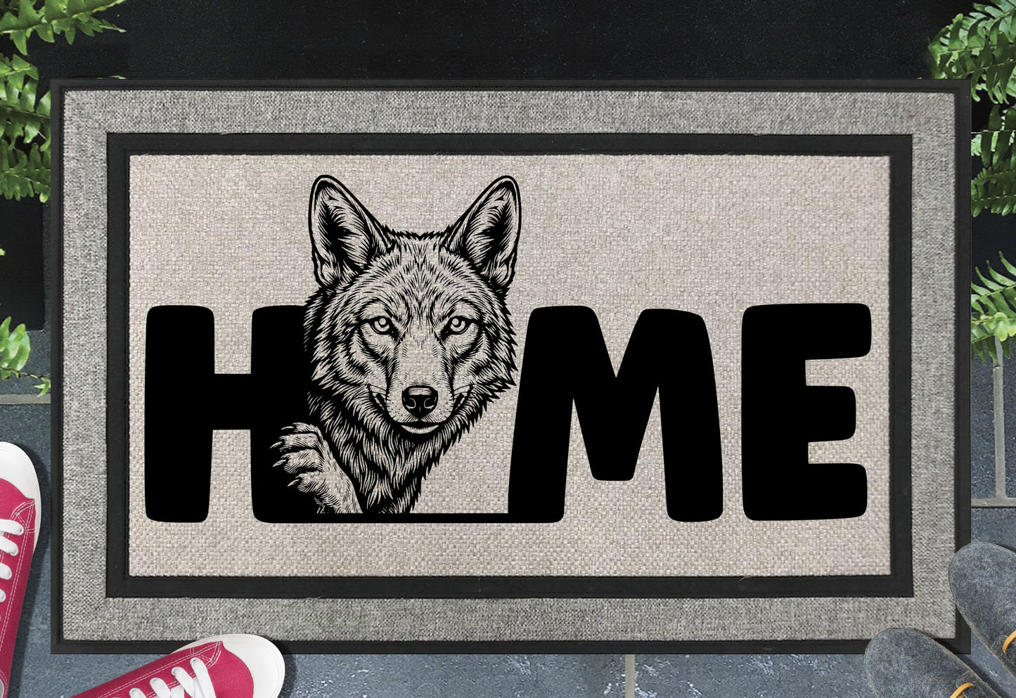Coyote doormat #4 – woven polyester mat with UV-resistant print, 18x30"