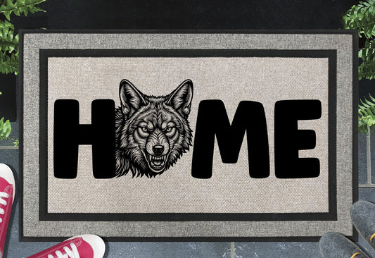 Snarling coyote doormat #6 – woven polyester mat with UV-resistant print, 18x30"