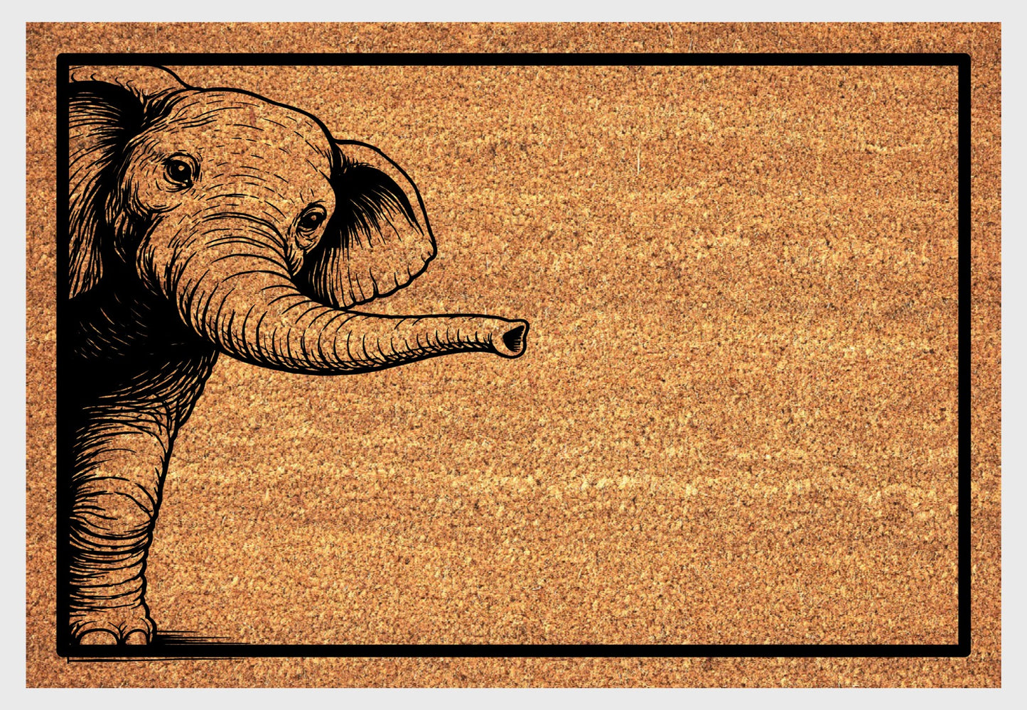 Elephant peeking doormat with adorable peeping elephant design in natural coir fiber