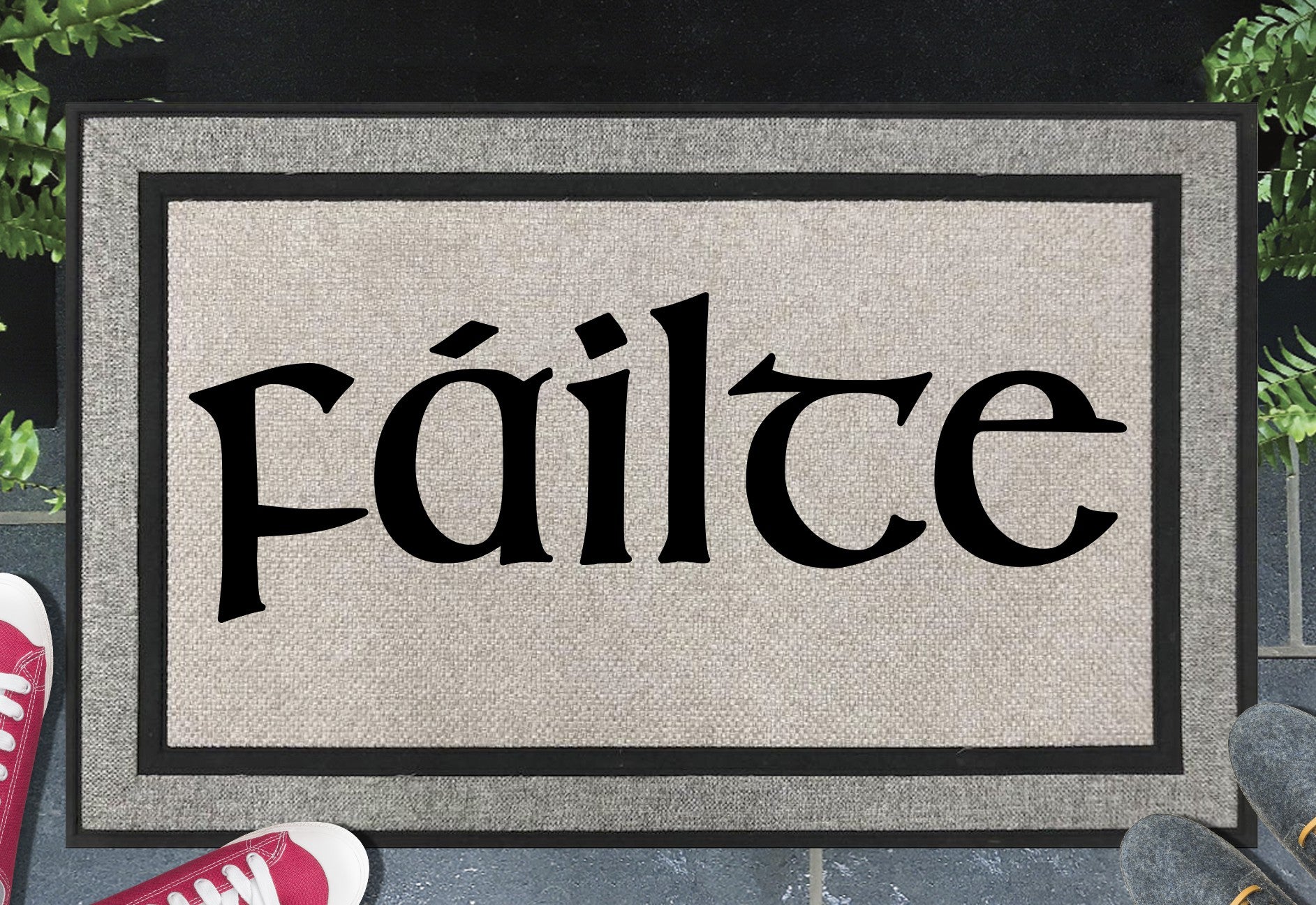 Failte Doormat #1 all weather mat with Irish welcome text placed at front door entryway