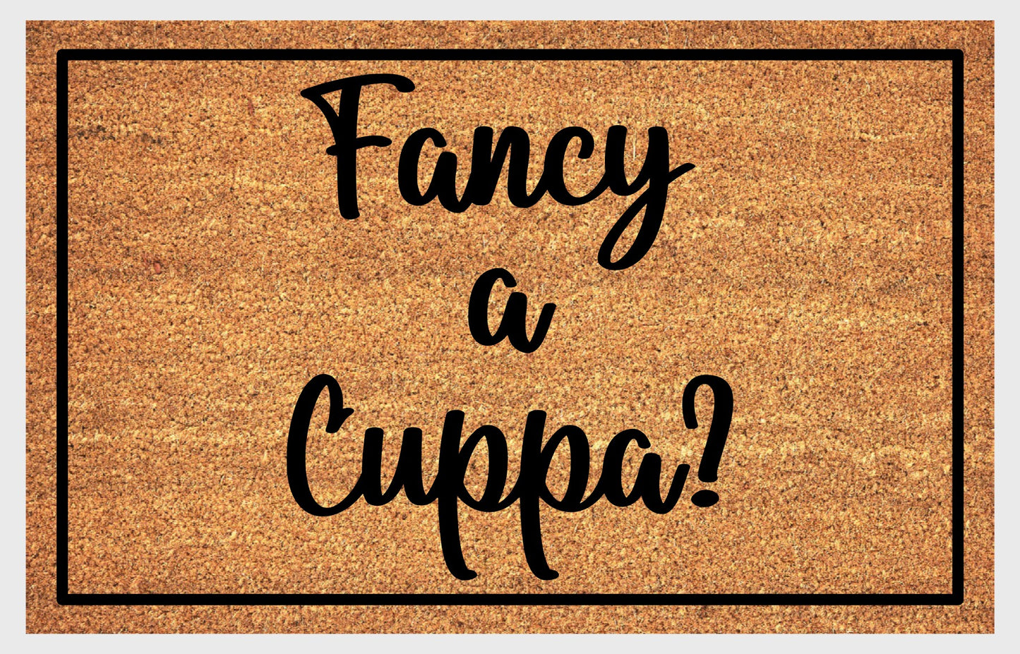 Fancy a Cuppa British welcome mat flat lay – durable coir fiber with non-slip backing