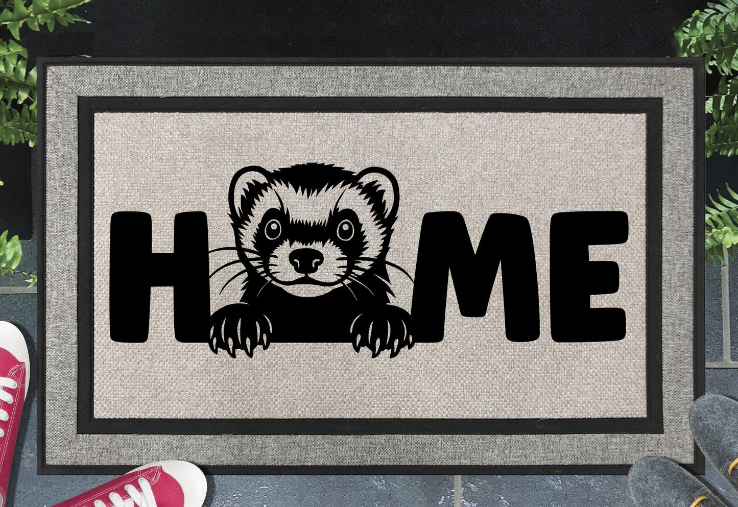 Ferret Doormat - All weather welcome mat featuring ferret design with 'home' text and non-slip backing