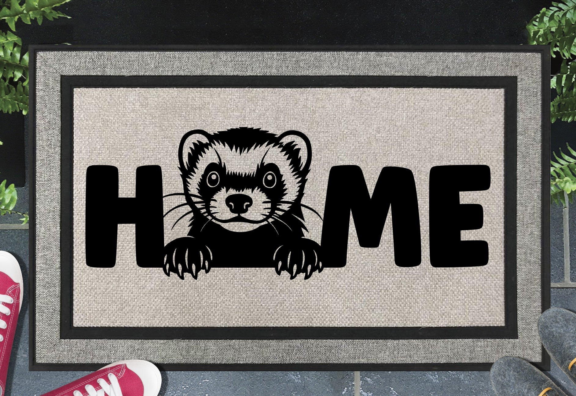 Ferret Doormat - All weather welcome mat featuring ferret design with 'home' text and non-slip backing