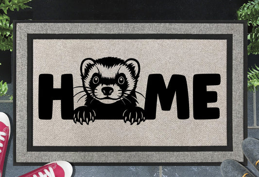 Ferret Doormat - All weather welcome mat featuring ferret design with 'home' text and non-slip backing