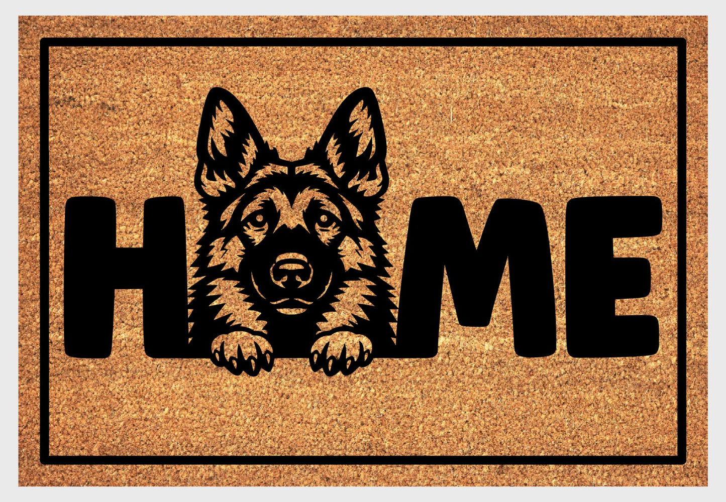 German Shepherd design and the word 'HOME'