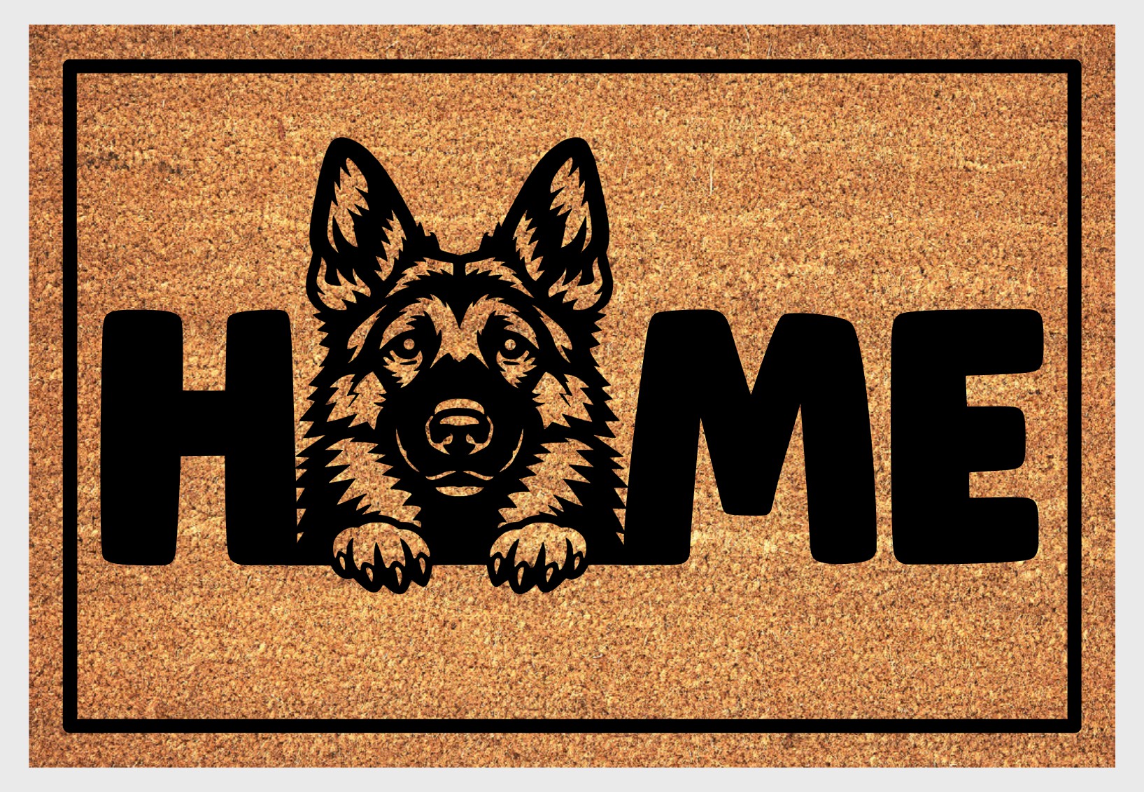 German Shepherd design and the word 'HOME'