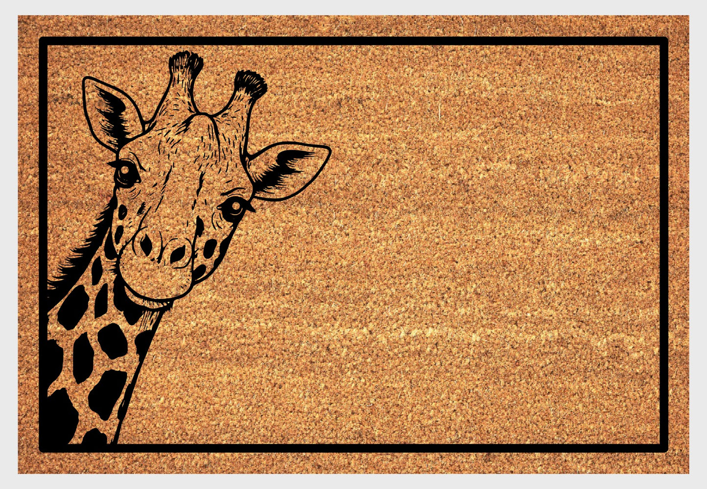Giraffe peeking doormat with adorable peeping giraffe design in natural coir fiber