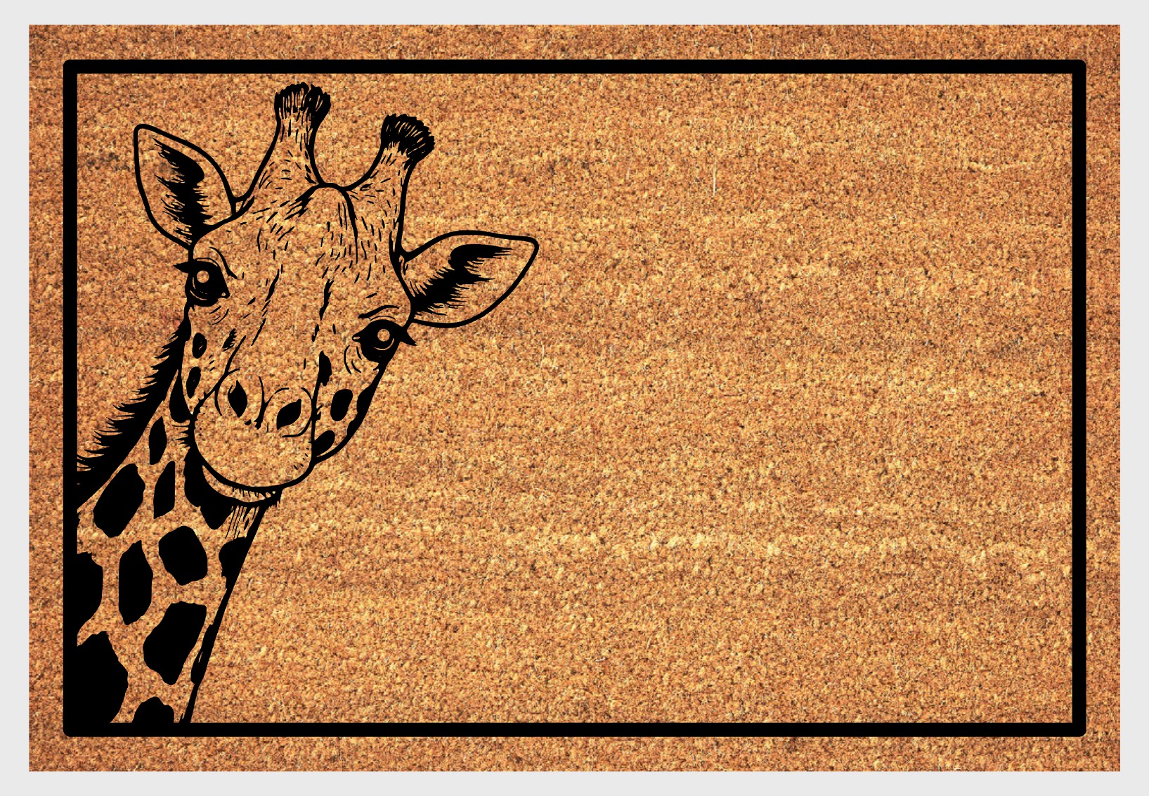 Giraffe peeking doormat with adorable peeping giraffe design in natural coir fiber