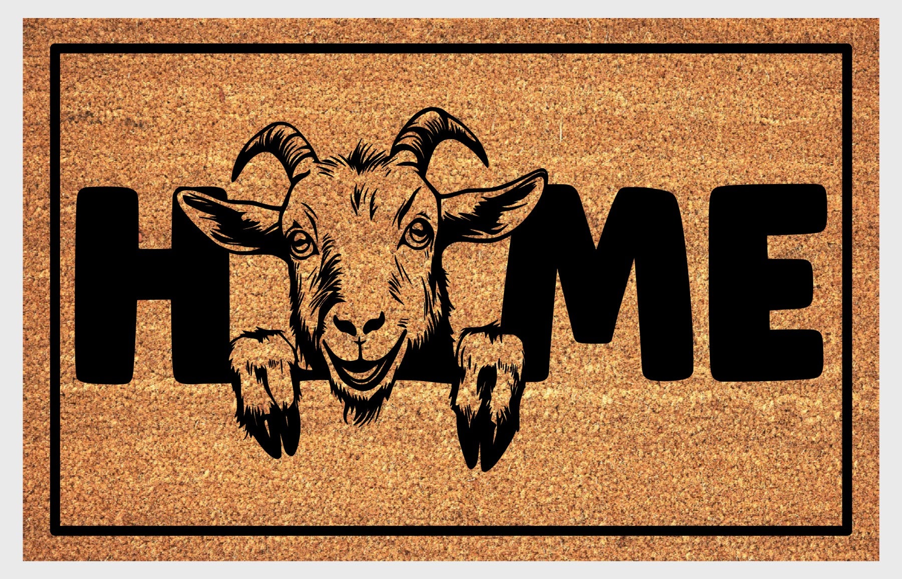 Goat doormat #2 with HOME text natural fiber welcome mat