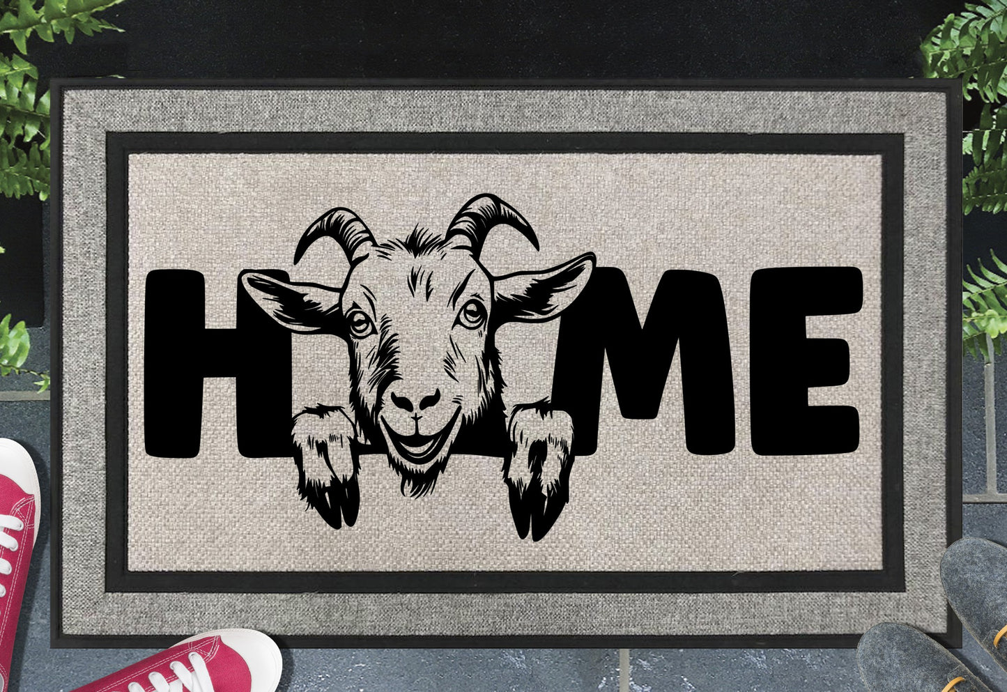 Goat doormat #2 with HOME text heavy-duty polyester welcome mat