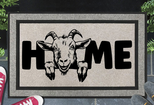 Goat doormat #2 with HOME text heavy-duty polyester welcome mat