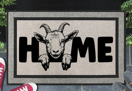 Goat all-weather doormat #3 with HOME text placed at front door entryway