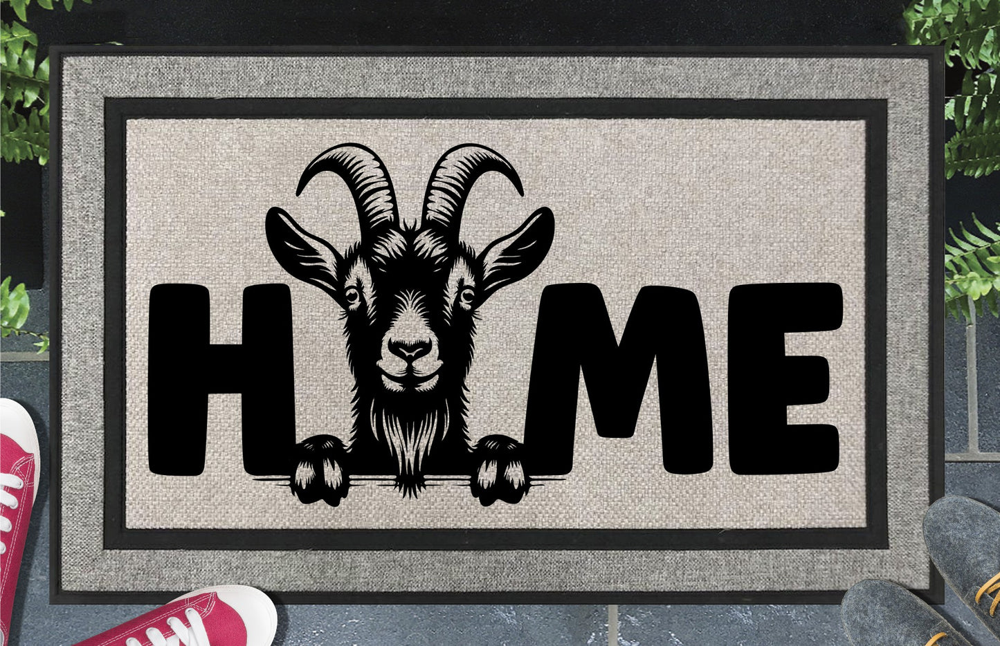 Goat doormat #4 with HOME text heavy-duty polyester welcome mat
