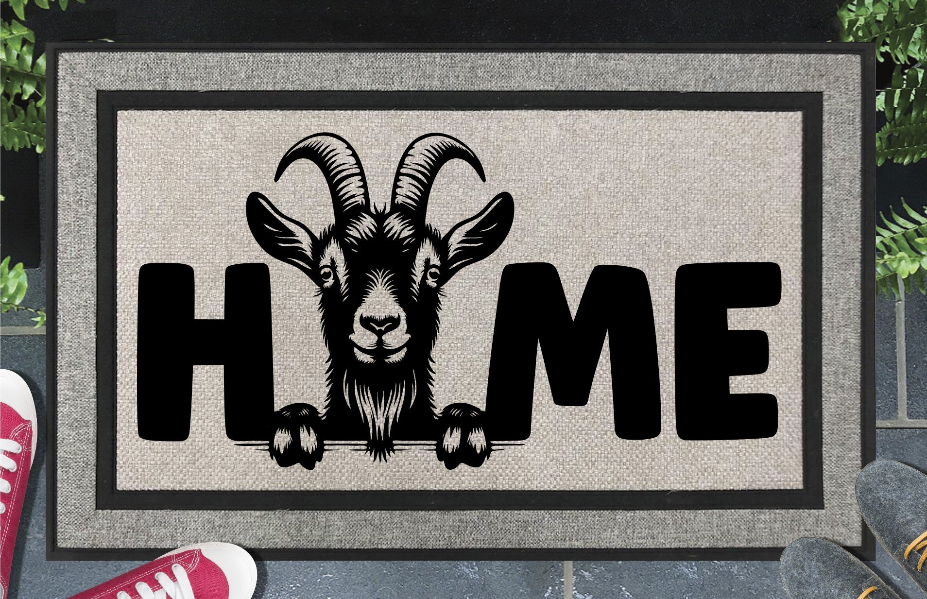 Goat doormat #4 with HOME text heavy-duty polyester welcome mat