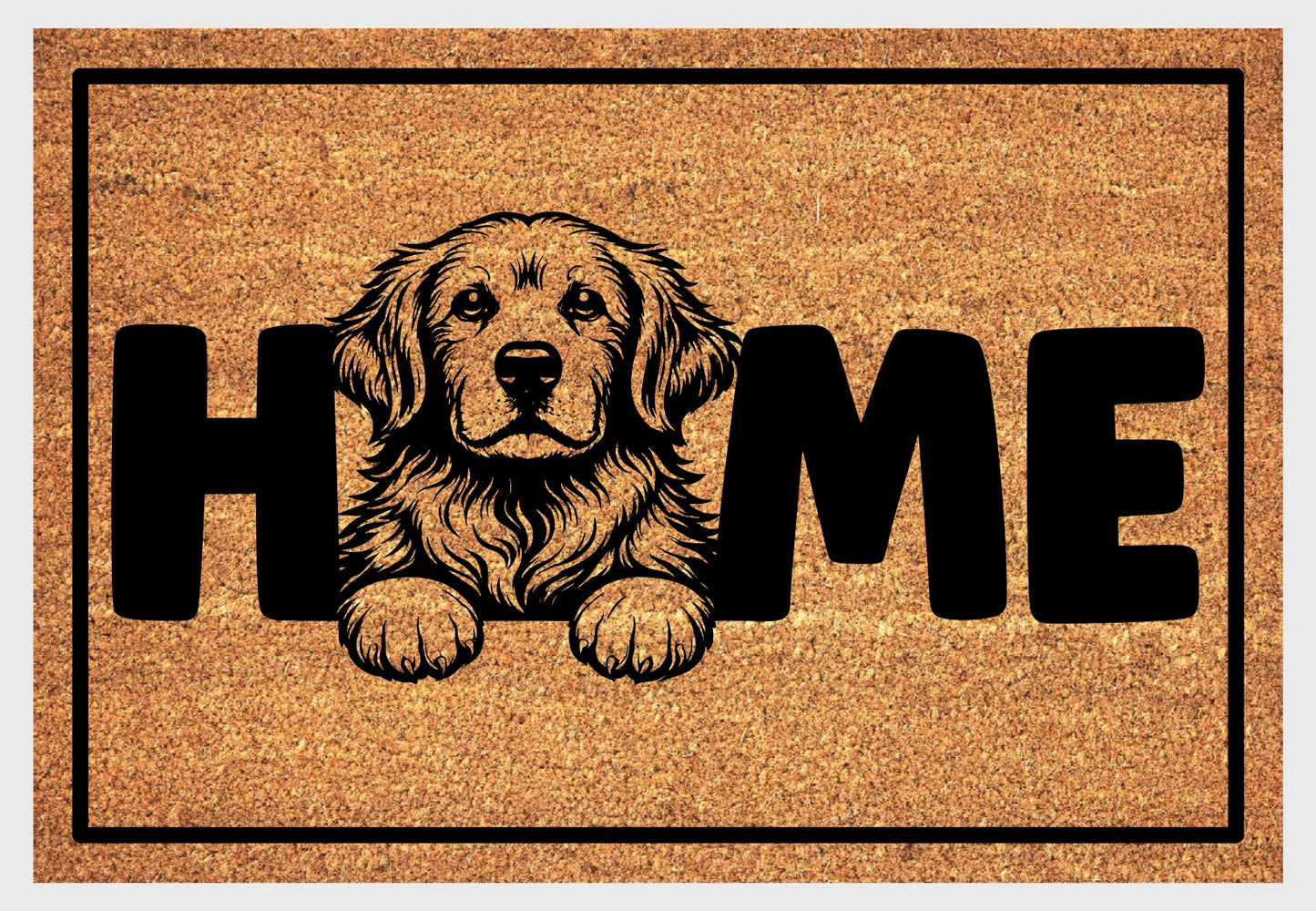 Golden Retriever welcome mat at front door - durable outdoor coir mat for dog lovers