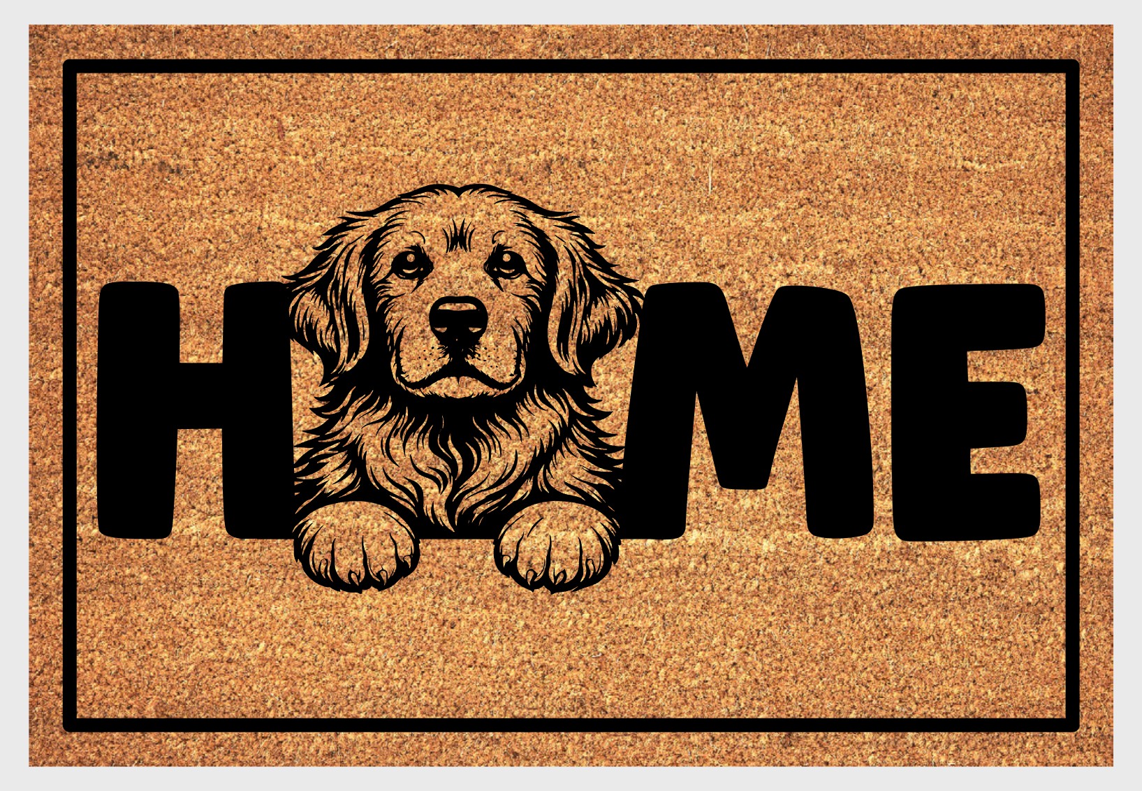 Golden Retriever welcome mat at front door - durable outdoor coir mat for dog lovers