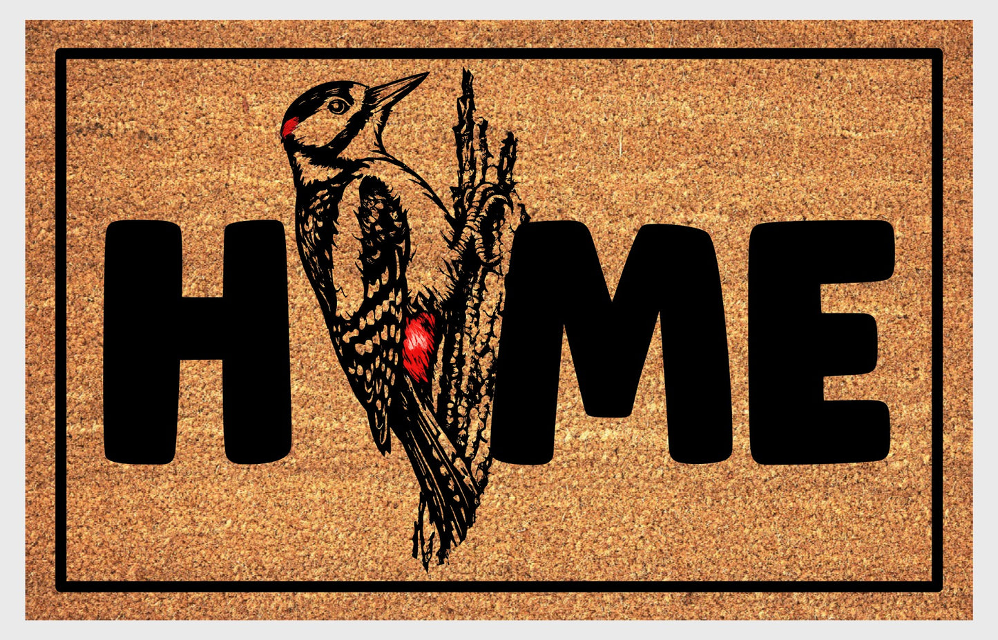 great spotted woodpecker doormat #1 closeup