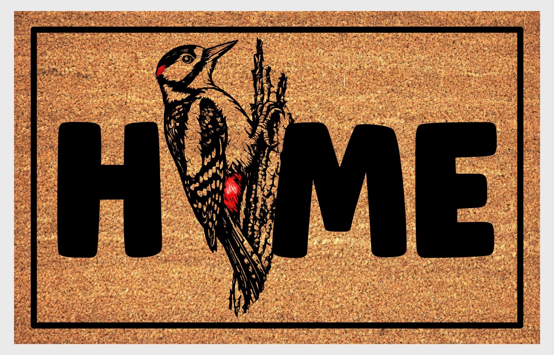 great spotted woodpecker doormat #1 closeup