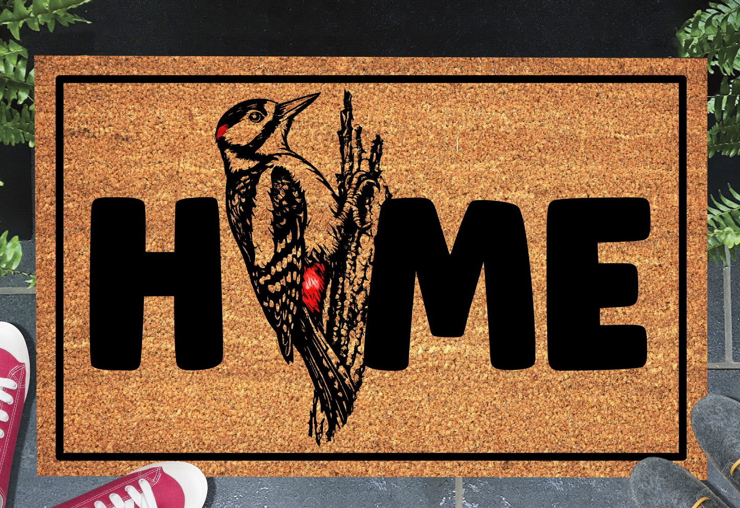 great spotted woodpecker doormat #1 placed at doorway