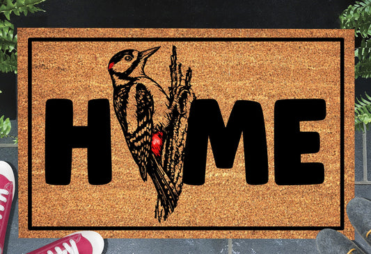 great spotted woodpecker doormat #1 placed at doorway
