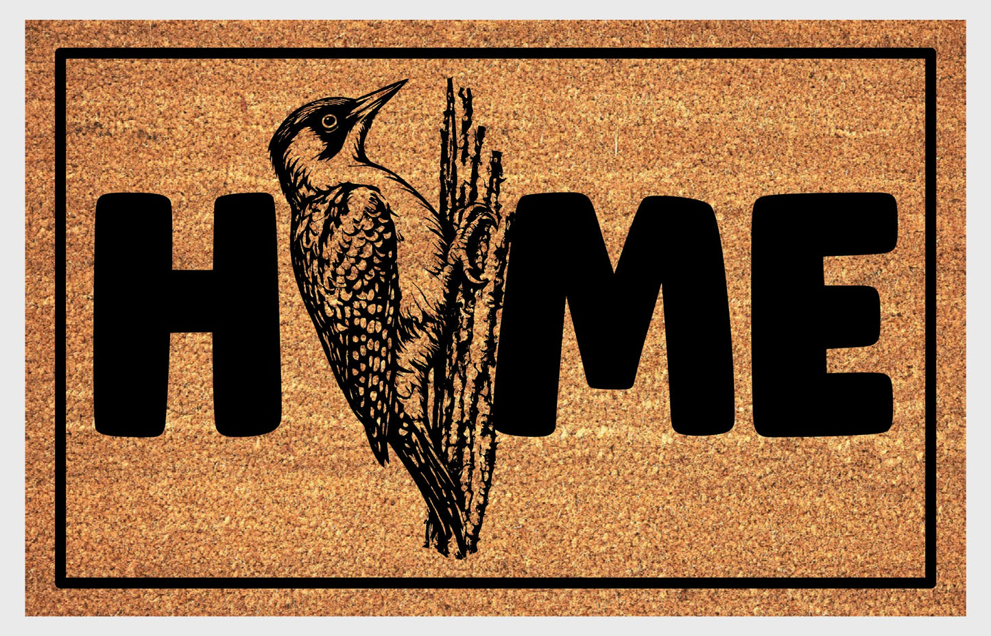 green woodpecker doormat #1 closeup