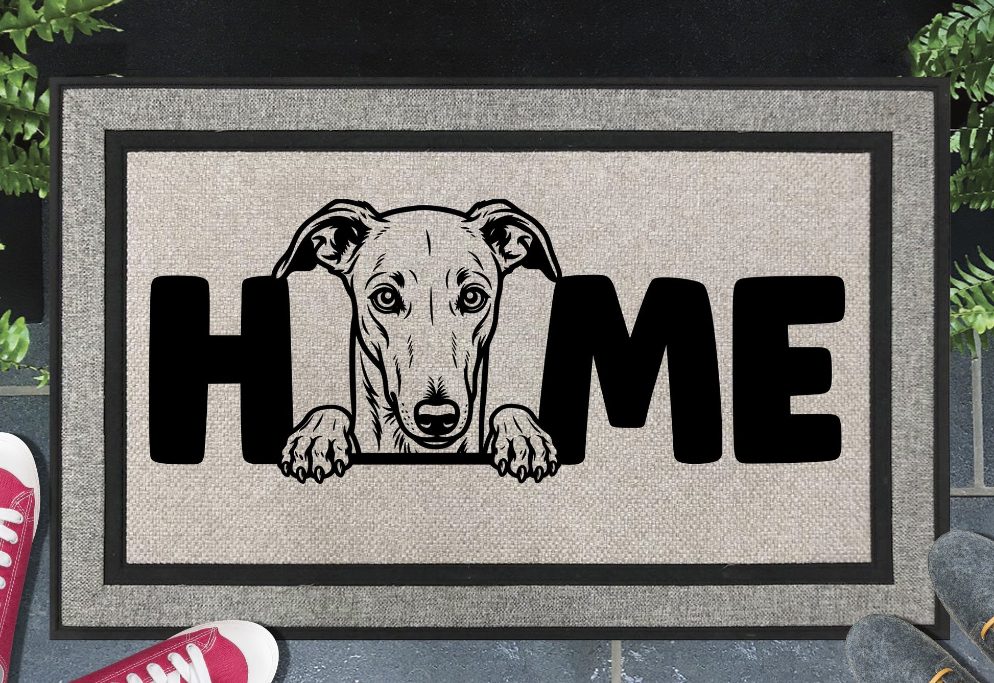 Greyhound doormat #1 – heavy-duty woven polyester with UV-resistant design
