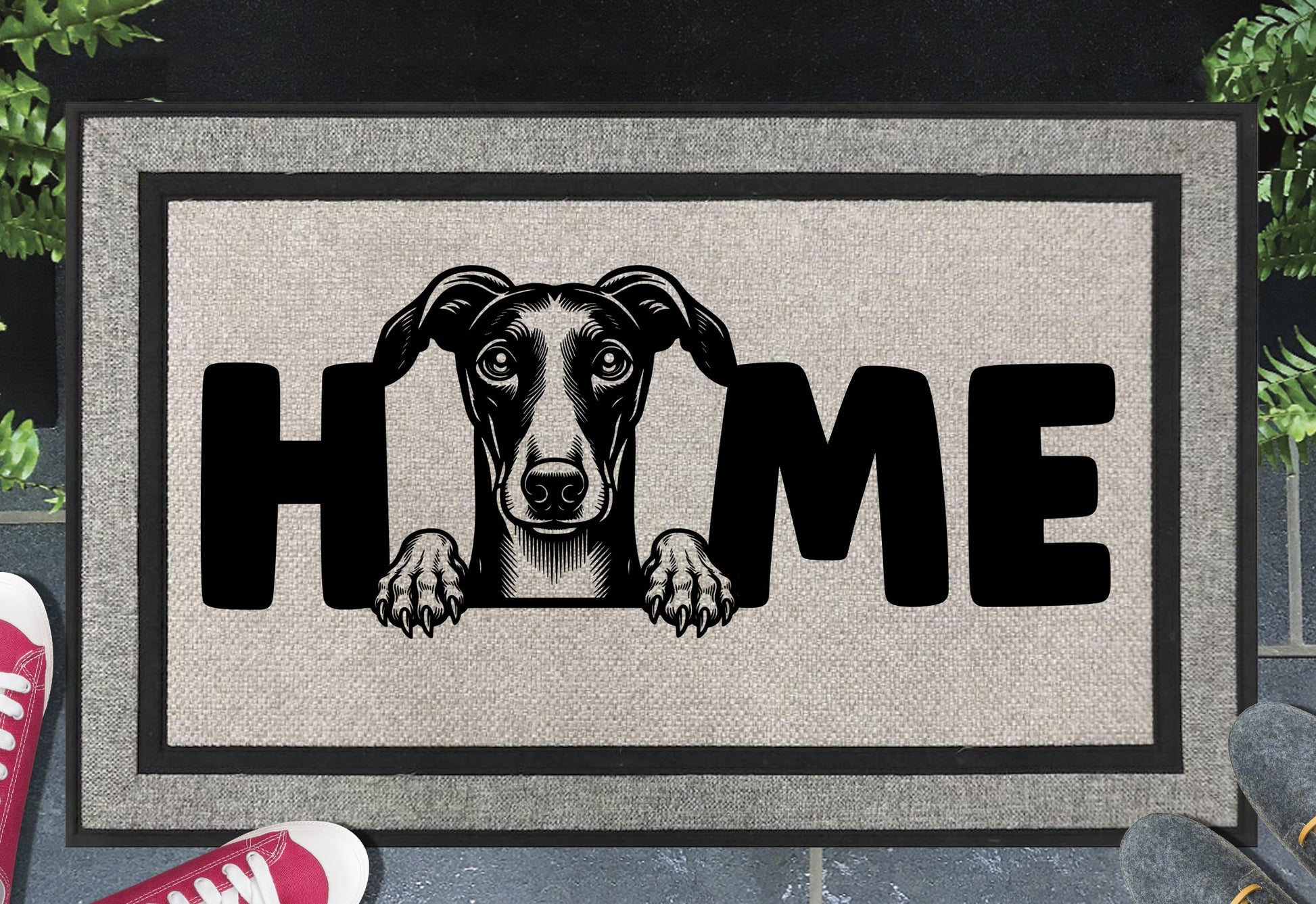 Greyhound doormat #2 – heavy-duty woven polyester with UV-resistant design