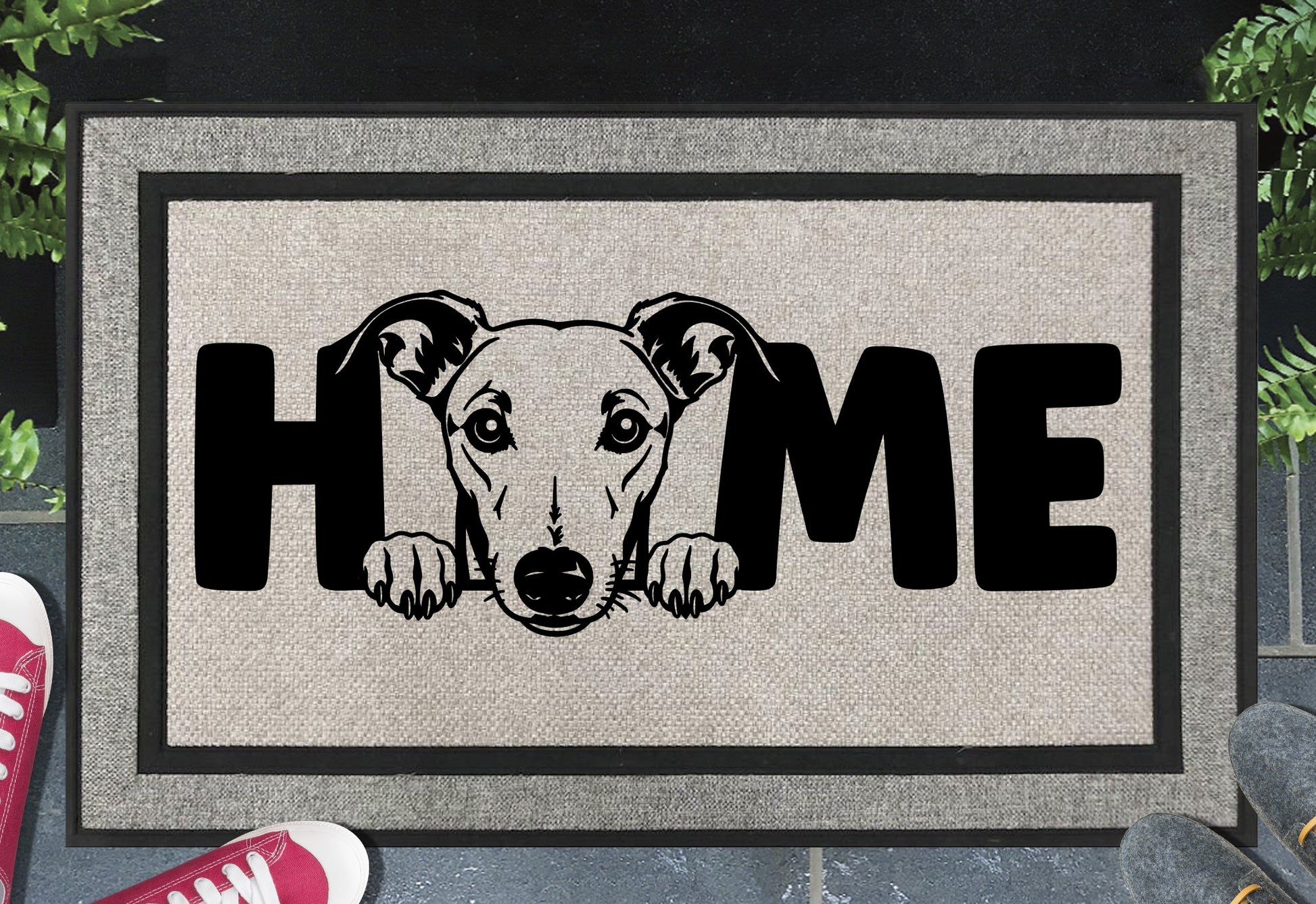 Greyhound doormat #3 – heavy-duty woven polyester with UV-resistant design