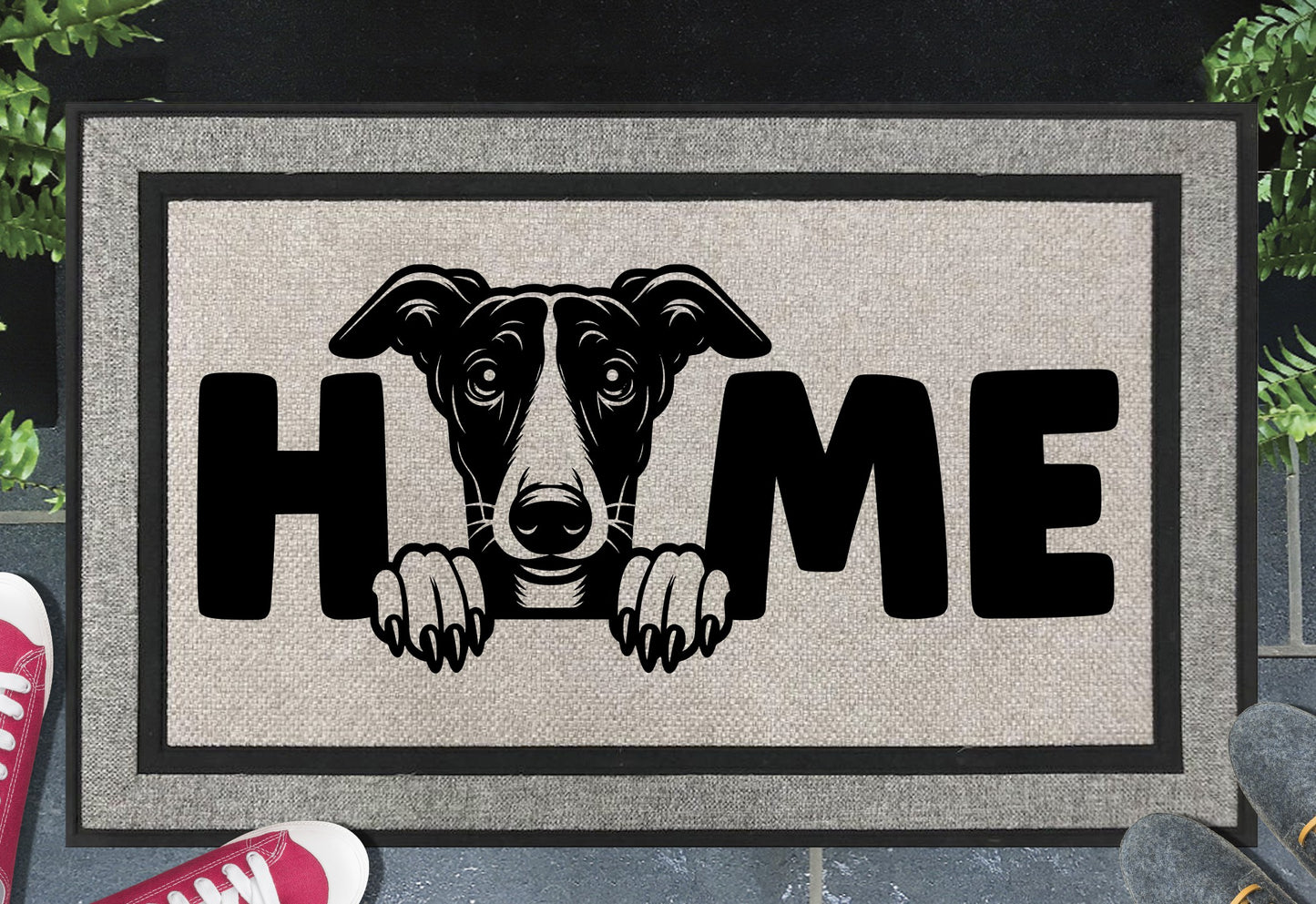 Greyhound doormat #5 – heavy-duty woven polyester with UV-resistant design