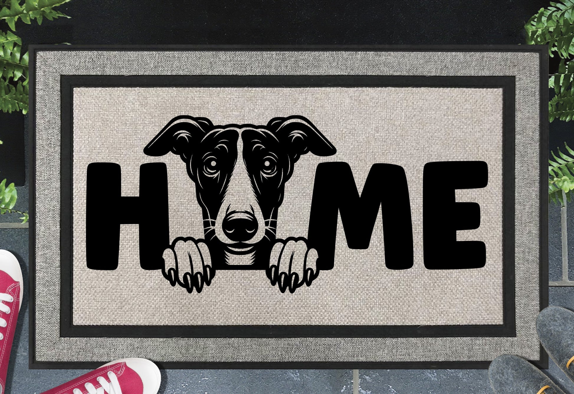 Greyhound doormat #5 – heavy-duty woven polyester with UV-resistant design