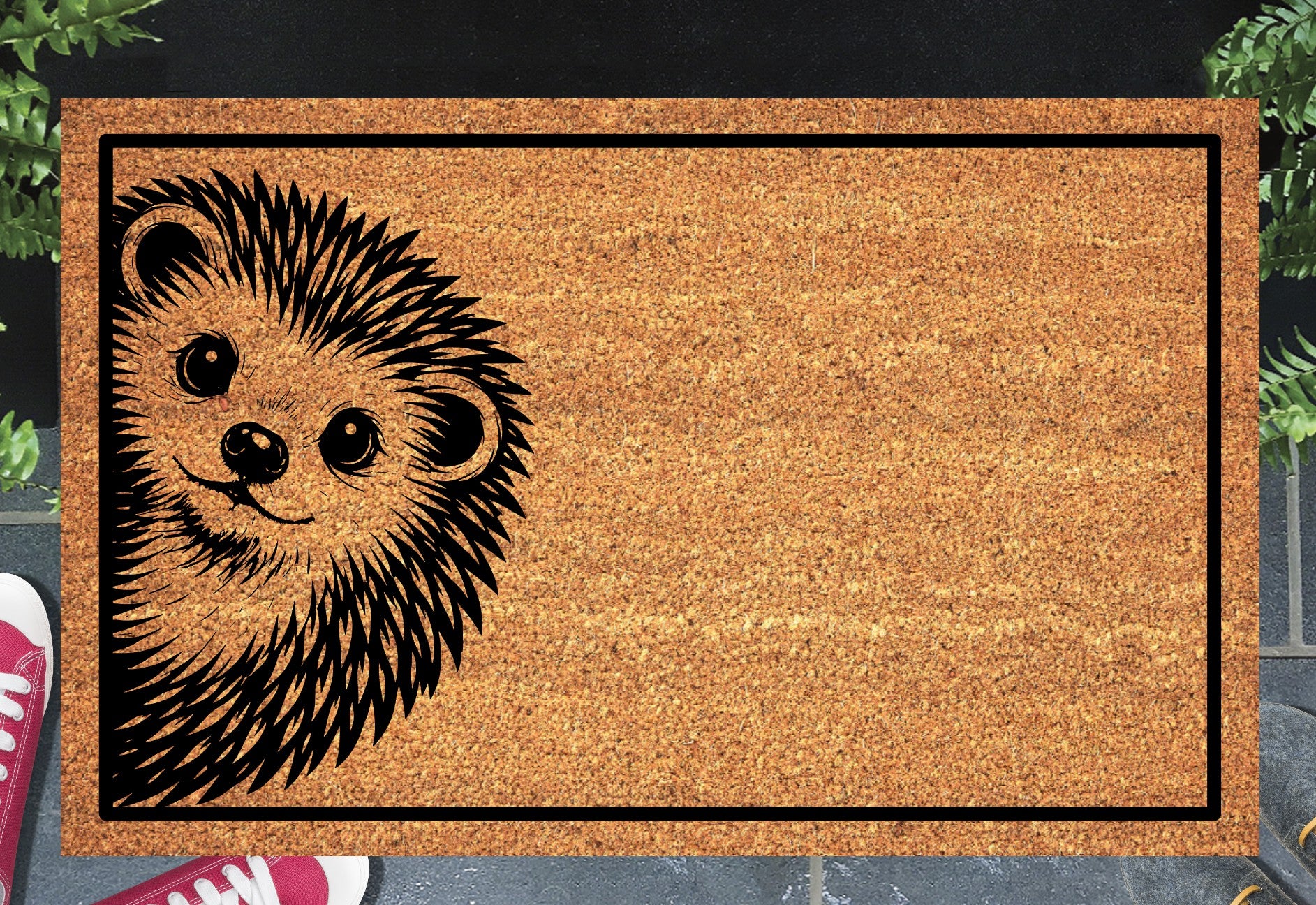 Hedgehog peeking doormat - adorable peeping hedgehog design on natural coir welcome mat - 3 sizes available