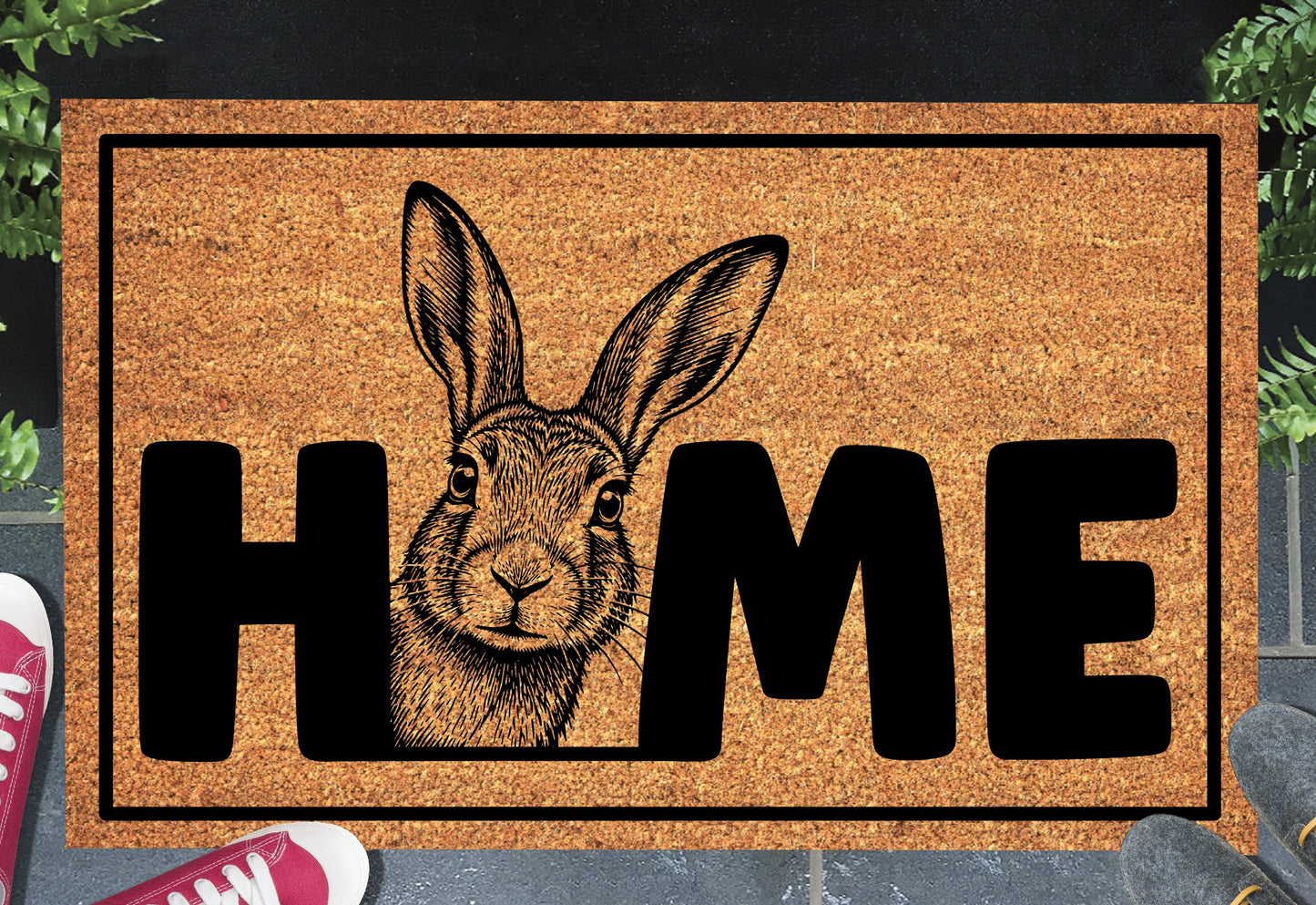 Irish Hare doormat styled at a front doorway 