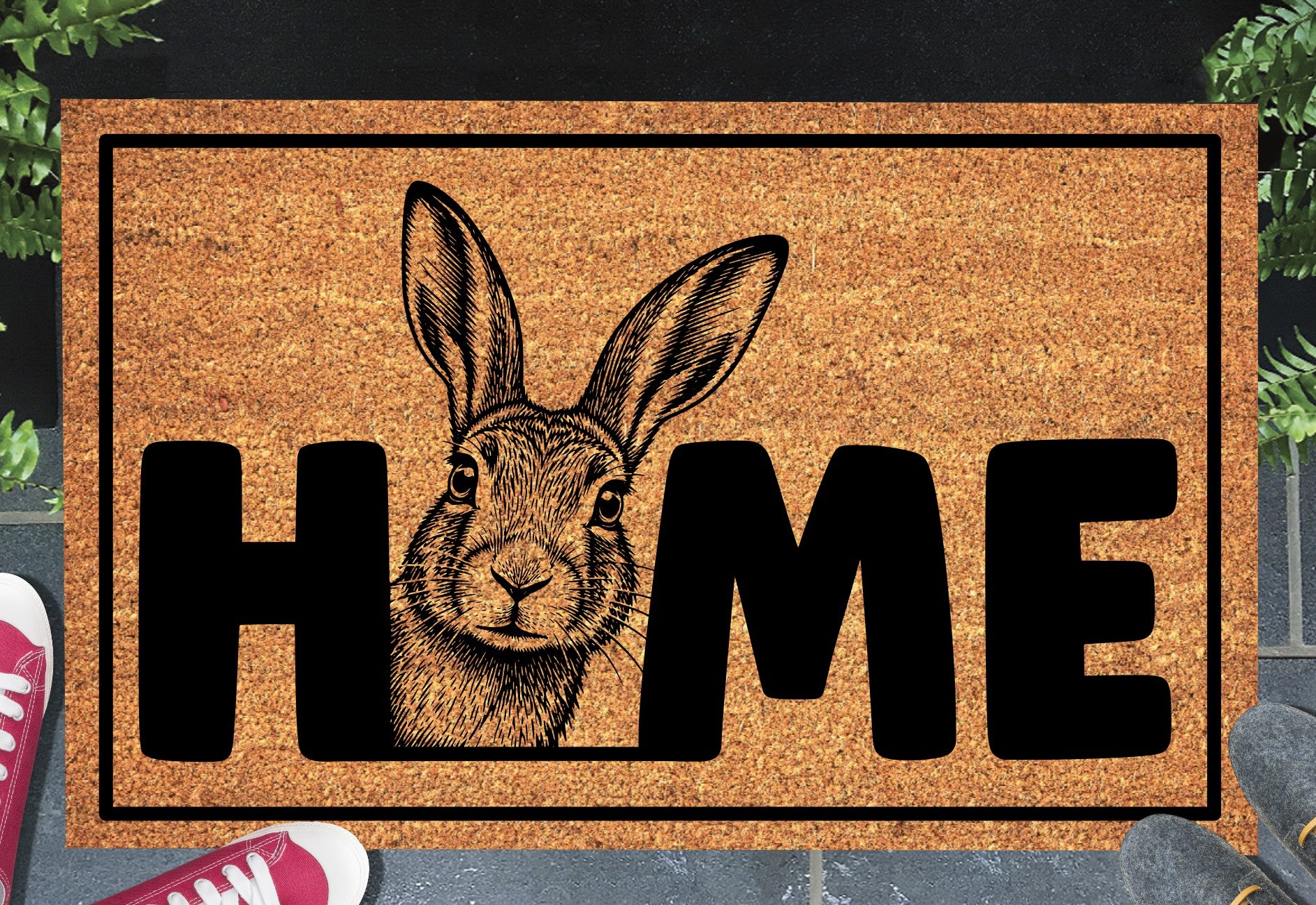 Irish Hare doormat styled at a front doorway 
